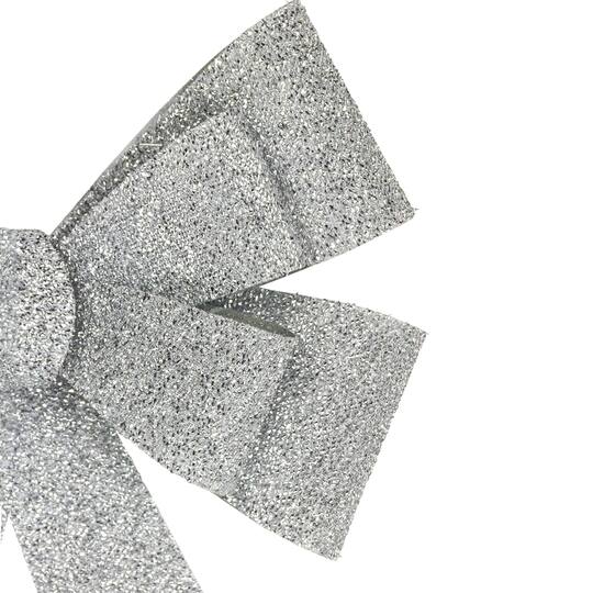 24" LED Lighted Silver Tinsel Bow Christmas Decoration
